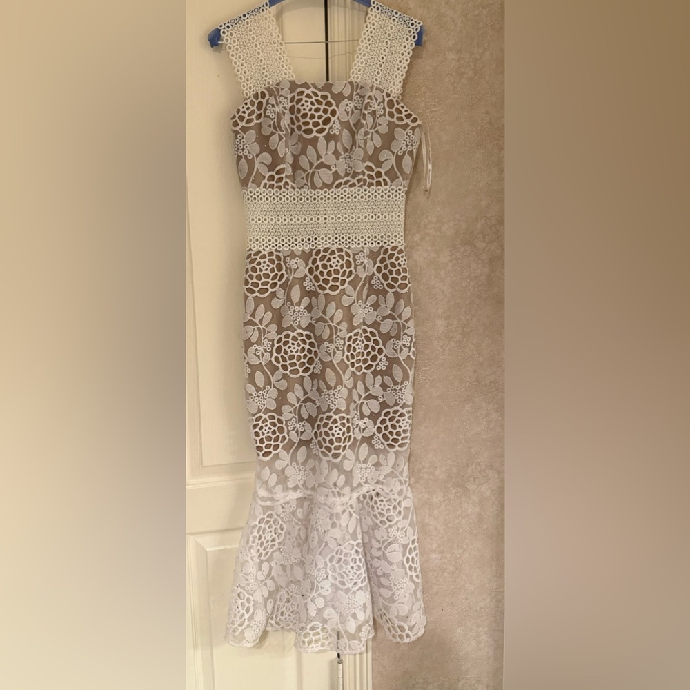 Bronx And Banco White Lace Brynn Midi Dress Medium